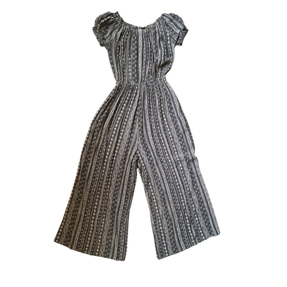 By Together Floral Button Down Puff Sleeve Wide Leg Stretchy Waist Jumpsuit SZ L - Picture 5 of 11